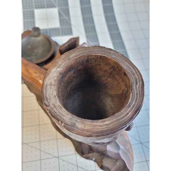 Vintage Carved Wooden Pipe Smokers Companion Stand Rack Ashtray Matchbook Hldr - Picture 4 of 8